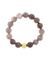 Lustora Bianca Stretch Bracelet with Purple Aventurine stones and gold bead accent on a white background