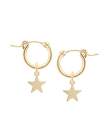 Star Charm Mini Huggie Hoops on a White Background