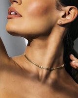 Simone Chain choker necklace on model in 14k gold-filled metal
