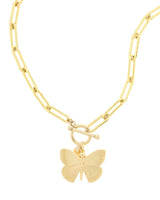Lustora 14k Gold chain necklace with a butterfly pendant on a white background