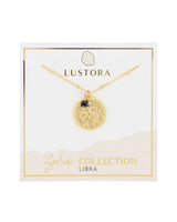 Libra Zodiac Necklace with Blue Sapphire Gemstone on Packaging Card