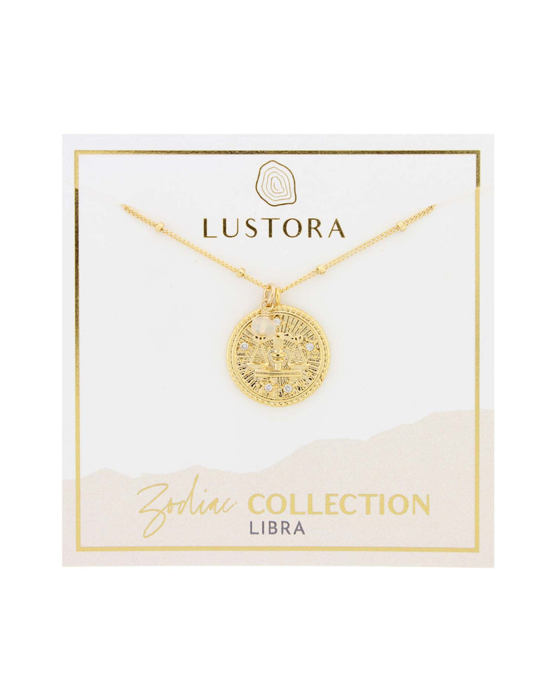 Libra Zodiac Necklace with Opal Gemstone on Packaging Card