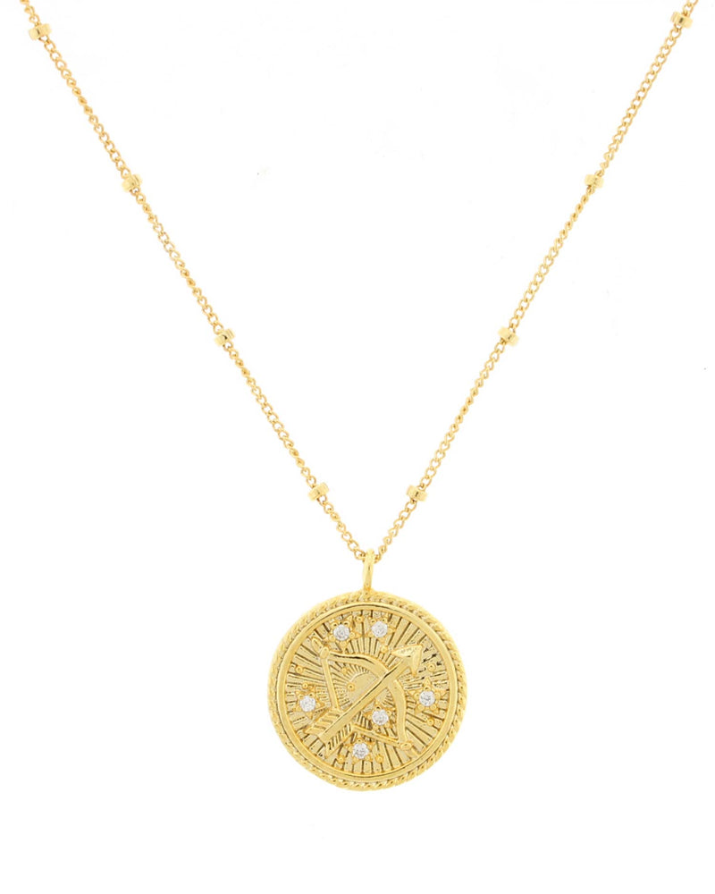 Sagittarius Zodiac Necklace on a White Background