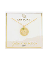 Leo Zodiac Necklace with Peridot Gemstone on Packaging Card