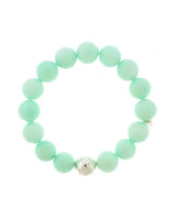 Lustora Bianca Stretch Bracelet with Mint Jade stones and silver accent on a white background