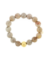 Lustora Bianca Stretch Bracelet with Natural Agate stones and gold bead accent on a white background