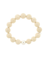 Lustora Bianca Stretch Bracelet with Riverstone Jasper stones and silver bead accent on a white background
