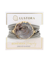 Bohemian Wrapsody Geode Gray Vegan Suede Wrap on a Packaging Card