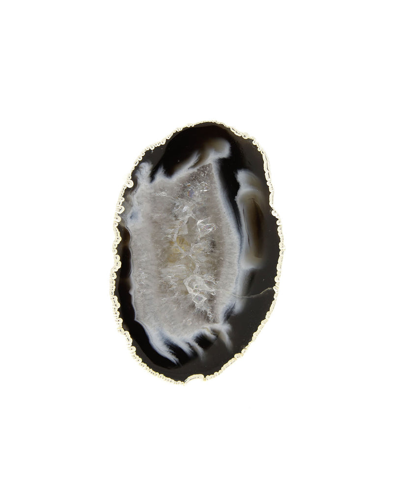 Black agate cigar wrap ring with Sterling silver band