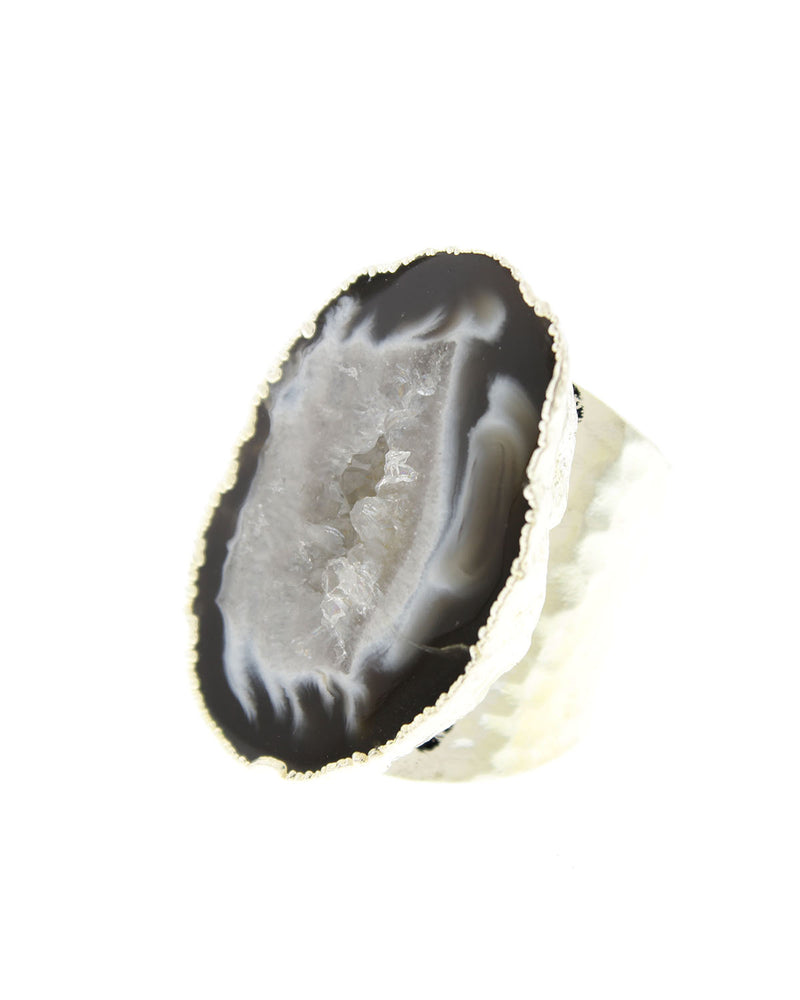 Black agate cigar wrap ring with Sterling silver band