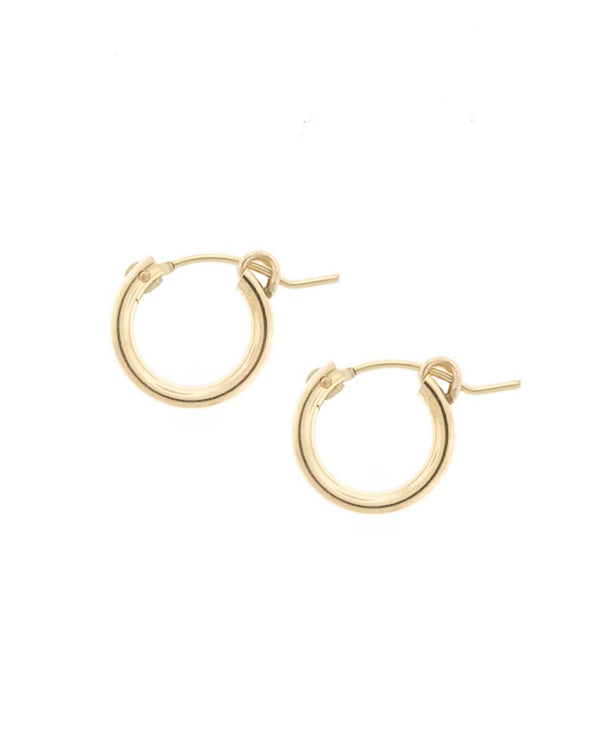 Gold Mini Huggie Hoops on a White Background