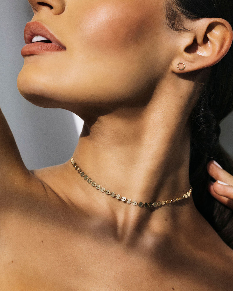 Simone Chain choker necklace on model in 14k gold-filled metal  